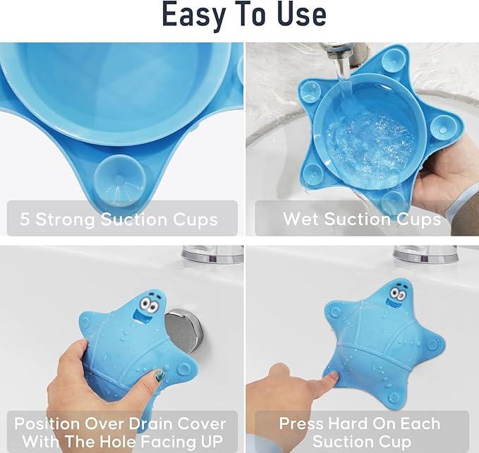 Bathtub Overflow Drain Cover, Bath Accessories, Soak Bath Overflow Drain Cover, Silicone Bath Tub Drain Plug with 5 Suction Cups, Adds Inches of Water for Deeper Bath, Tub Overflow Drain Stopper(Blue)