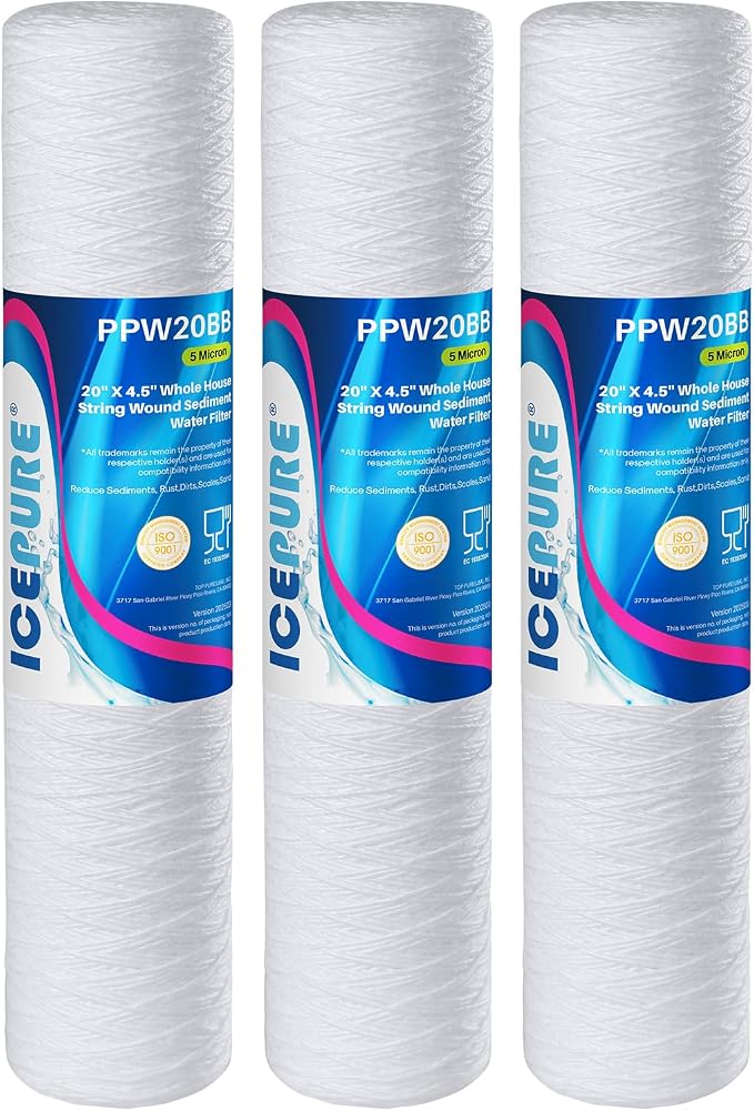 ICEPURE 5 Micron 4.5" x 20" Whole House String Wound Sediment Water Filter by ICEPURE