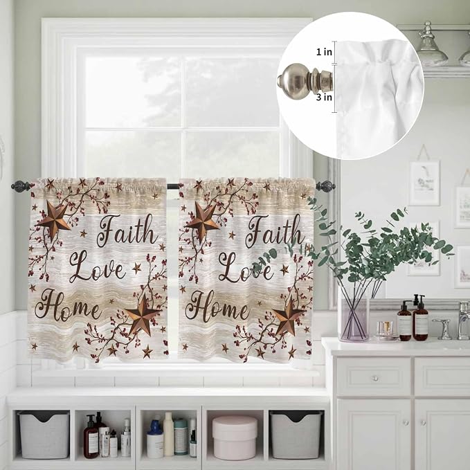 Kitchen Curtains Tiers and Valance Set of 3, Texas Star Brown Light Filtering - Image 8
