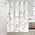 No Hook Shower Curtain Set with Snap in Fabric Liner for Bathroom,with See Through Top Window,Double Shower Curtain with Detachable Liner Replacement,Machine Washable,Floral,71x74inch