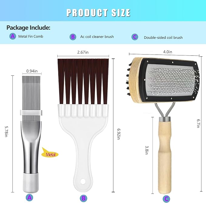 3 Pcs HVAC Coil Cleaning Brush & Fin Straightener Kit, Metal AC Fin Comb - Image 9