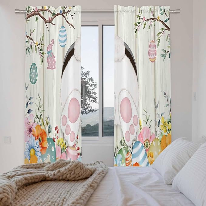 Easter Window Curtains 72 Inch Long 2 Panel Set, Rod Pocket Long Curtains & - Image 4