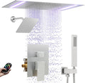 Rain Shower Head System with 14x20 Inch Ceiling Mount LED Head & 6 Inch Wall Head and Handheld Shower 3 Way Pressure Balance Valve Kit,Brushed Nickel
