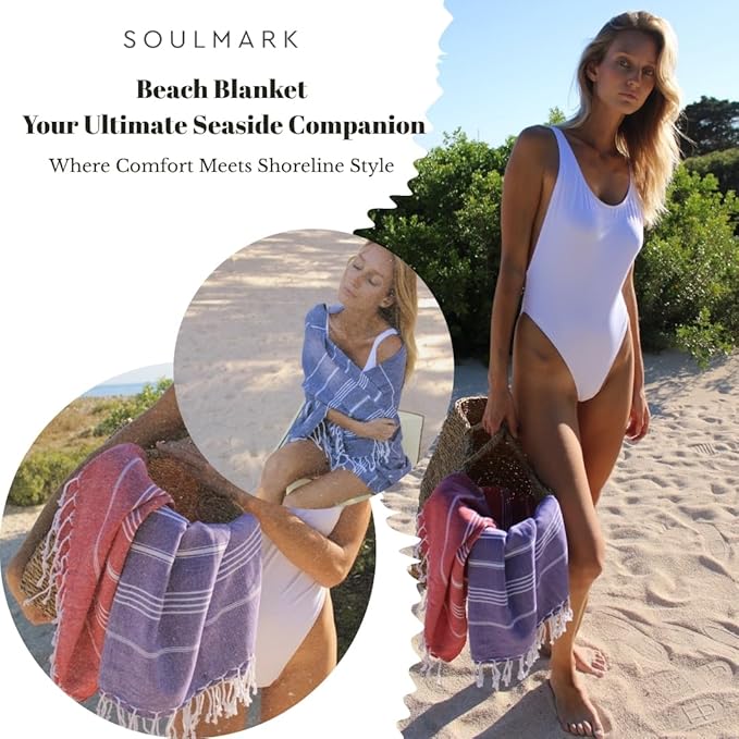 SOULMARK 100% Cotton Turkish Beach Towel with Bag - 38"x71" - 2 Pack - Made in Green & Oeko TEX Certified - Pre-Washed & Sand Free - Quick Dry and Lightweight for Travel - Made in Turkey - Mint Green