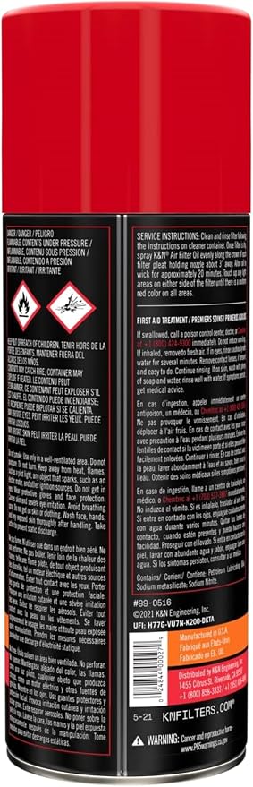 K&N Air Filter Oil: Aerosol; Restore Engine Air Filter Performance and - Image 2