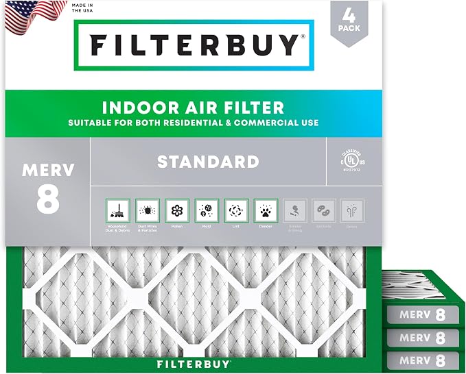 Filterbuy 11.25x11.25x1 Air Filter MERV 8 Essential Dust & Allergy Defense by Filterbuy
