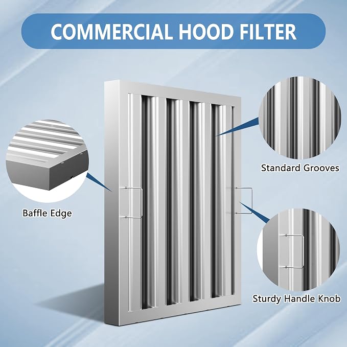 Stainless Steel Commercial Kitchen Hood Filter, 15.5W x 19.5H Inch Range Baffle - Image 4