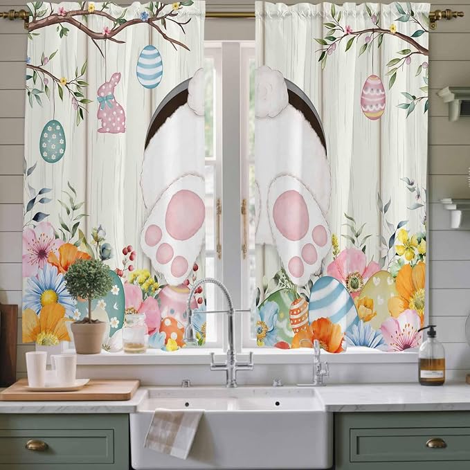 Easter Window Curtains 63 Inch Long 2 Panel Set, Rod Pocket Bedroom Curtains & by Unknown