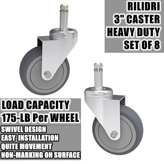 RILIDRI 3-Inch Swivel Stem Caster, 7/16-Inch Stem Diameter Rubber Wheel - Image 3