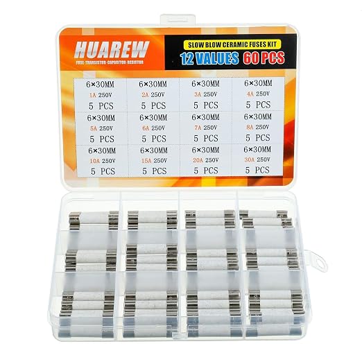 12 Values 60 Pcs 6 x 30 mm T 1A 2A 3A 4A 5A 6A 7A 8A 10A 15A 20A 30 A amp 250 V by HUAREW