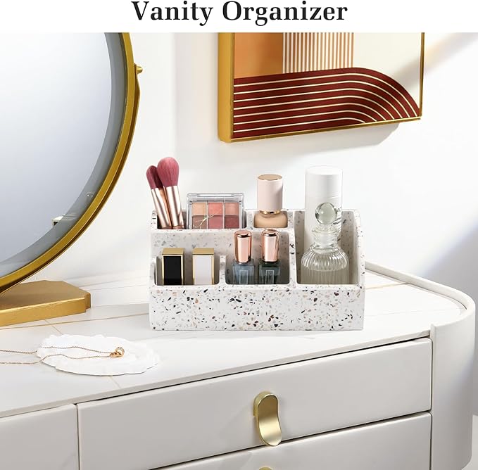 Luxspire Bathroom Counter Organizer, Toothbrush Holder for Bathroom 5 Slot, Large Bathroom Countertop Organizer Storage Bathroom Accessories for Toothbrush Toothpaste, Terrazzo