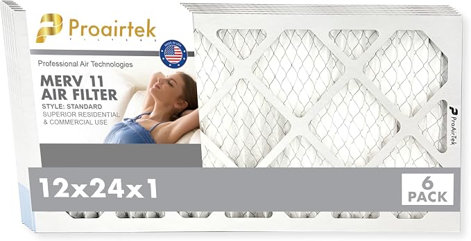 Proairtek AF12241M11SWH Model 12x24x1 Pack of 6 Air Filters, MERV 11; Ideal by Unknown