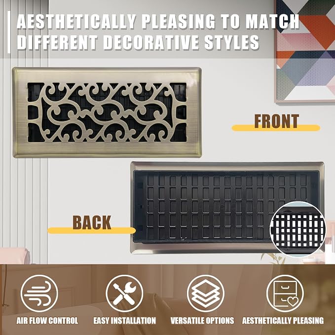 Floor Vents Register Ease Adjust 4X10 Inch Floor Air Vent Heavy Duty Walkable - Image 2