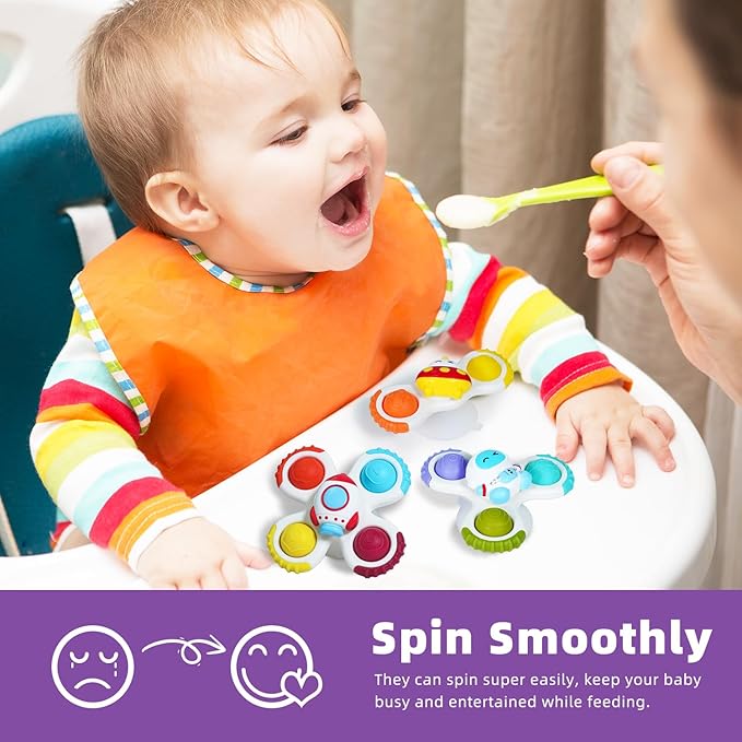 LiKee Strong Suction Cup Fidget Rotating Sensory Bath Toys for Baby Christmas Stocking Stuffers, Airplane Car Travel Table & Window Toys for Toddler Boys and Girls, 12+ Months