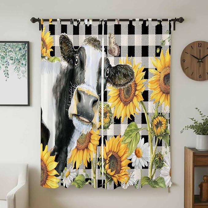 Retro Sunflowers Living Room Curtains 84 Inch Length, Window Curtains Tab Top - Image 2
