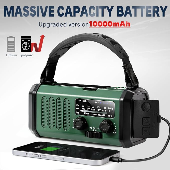 10000mAh Hand Crank Emergency Radio, NOAA Weather Radio - Image 2