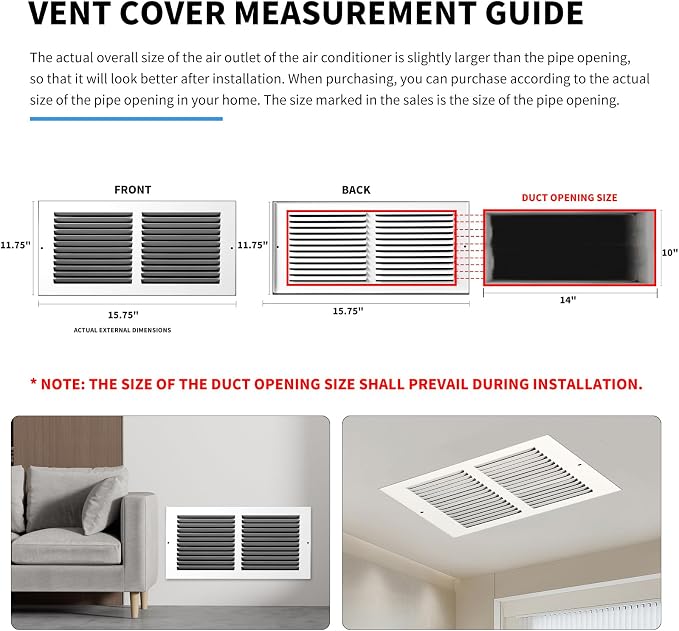 14x10 Return Air Grille, Air Return Vent Cover, Flat Vent Cover, Rejillas De - Image 4