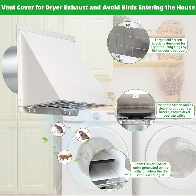 3 Inch Dryer Vent Cover Outside, Metal Exterior Vent Cover - Image 3