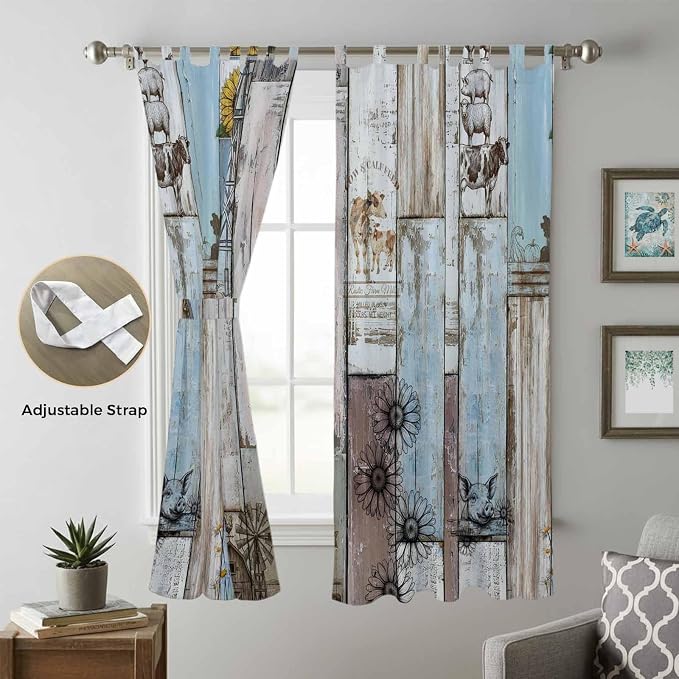 Blue Grey Wooden Living Room Curtains 96 Inch Length, Window Curtains Tab Top - Image 5
