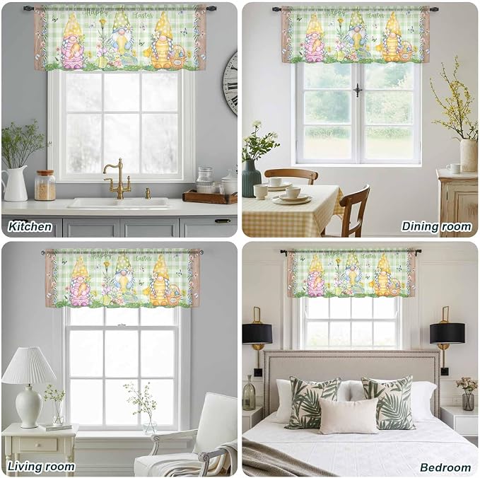 Easter Sheer Valances for Windows 54"x18", Light Filtering Kitchen Curtains - Image 5