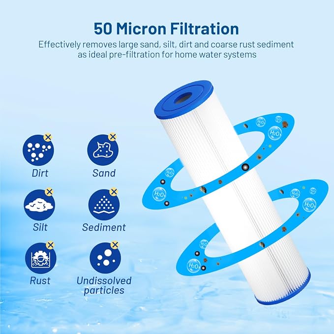 Whole House 50 Micron 10" x 2.5" Pleated Sediment Well Water Filter Cartridge - Image 3