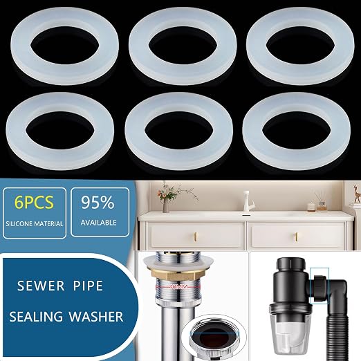 6PCS Bathroom Sink Filter Sealing Ring, Bathroom Drain Pipe Flat Silicone Gasket - Image 3