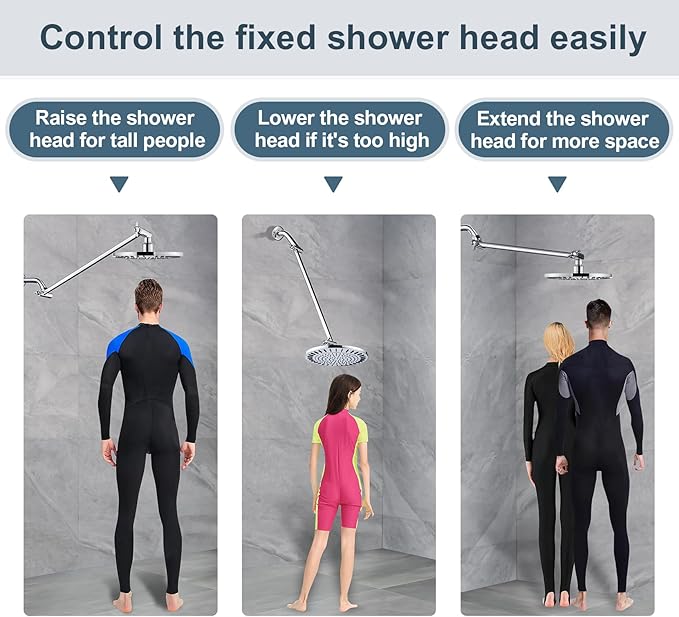 BRIGHT SHOWERS 15 Inch Extra Long Shower Head Extension Arm, Solid Brass Shower Arm Extender with Locking Screw for Rain and Handheld Showerhead, Height & Angle Adjustable, Chrome