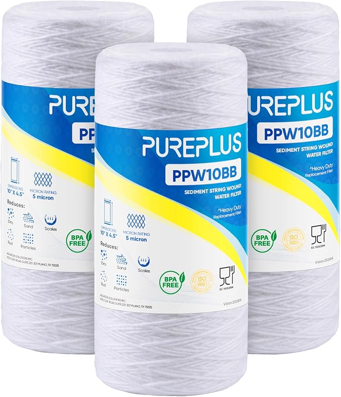 PUREPLUS 5 Micron 10 x 4.5 Whole House String Wound Sediment Filter by PUREPLUS