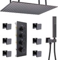 16x32 Inches Bathroom Shower System Ceiling Mount Thermostatic Luxury Rain Shower With 6 On/Off Body Jets and Handheld Shower Faucet Set Full Body Massage Shower Mixer Combo Set Oil Rubbed Bronze