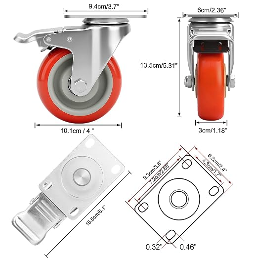 4 Inch Industrial Heavy Duty Swivel Caster Wheels - Image 4