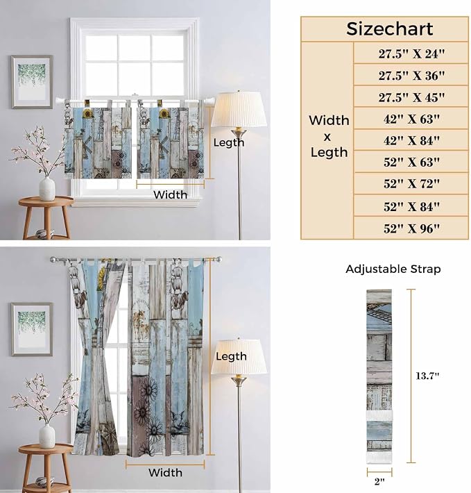 Blue Grey Wooden Kitchen Curtains 36 Inch Length, Small Window Curtains Tab Top - Image 8