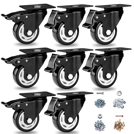 Caster Wheels - 3 Inch Casters Set of 8 Heavy Duty, BOSGEOT Locking Industrial by BOSGEOT