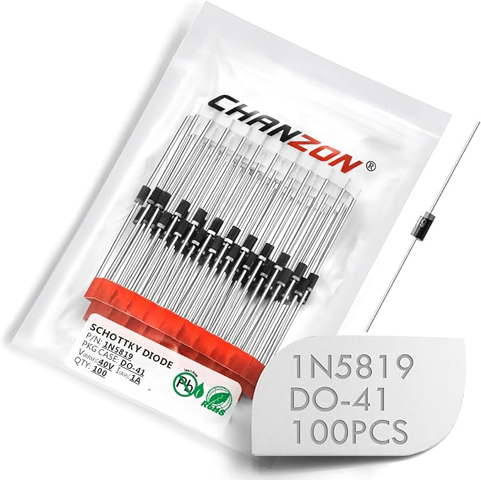 Chanzon 100 Pcs 1N5819 Schottky Barrier Rectifier Diodes 1A 40V DO-41 Axial by Chanzon