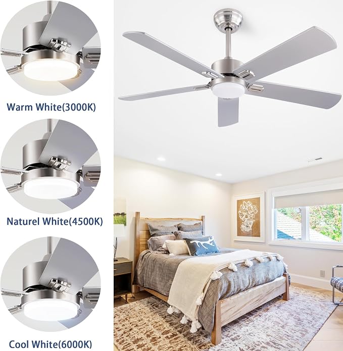 QUTWOB 52" Ceiling Fans with Light and Remote, Farmhouse 5 Blades Quiet - Image 5