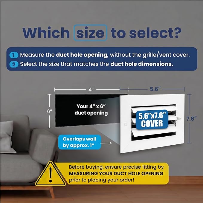 4x6 Aluminum HVAC Wall Register 1-Way Air Vent Cover Ceiling Quiet - Image 2