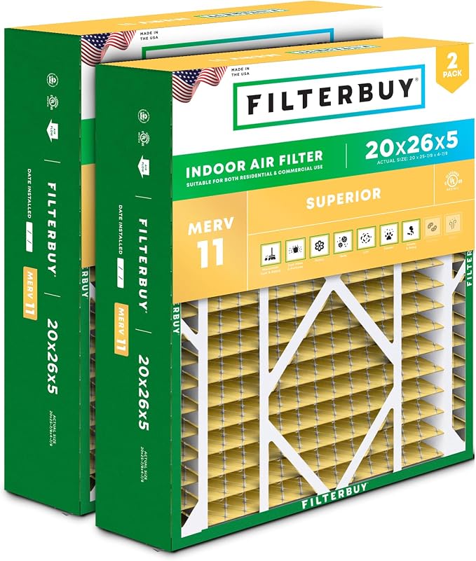 Filterbuy 20x26x5 Air Filter MERV 11 Superior Pet & Allergy Defense, Pleated by Filterbuy