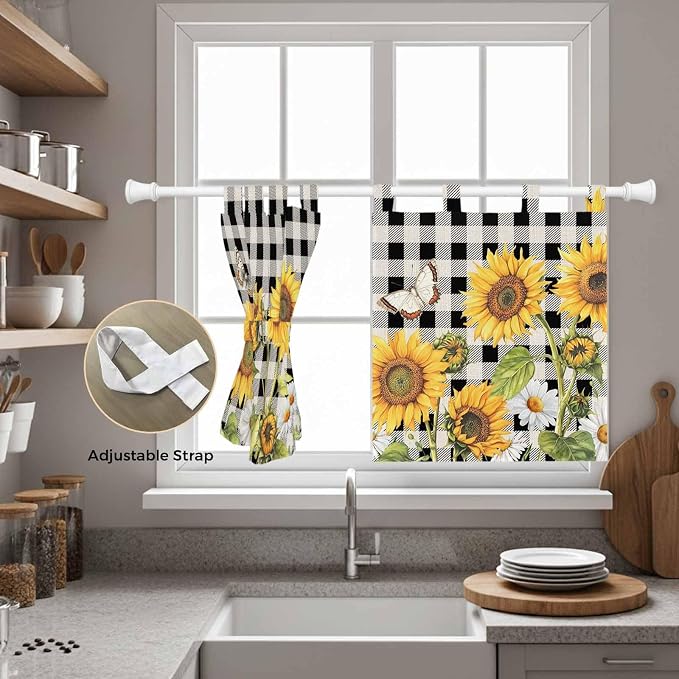 Sunflowers Kitchen Curtains 36 Inch Length, Small Window Curtains Tab Top - Image 5