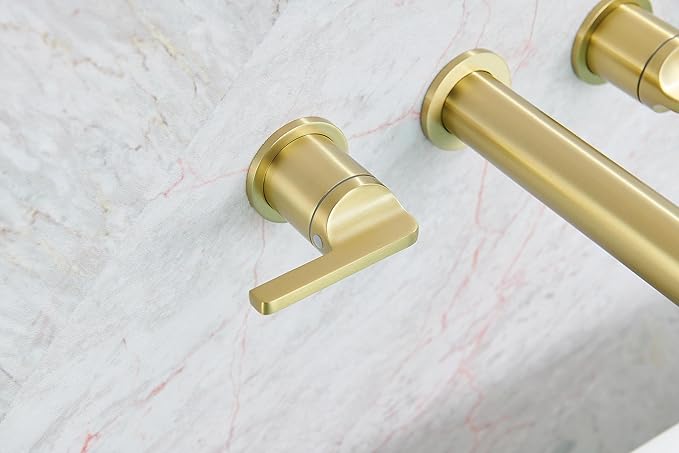SITGES Solid Brass Wall Mount Tub Filler,10" Long Spout Reach Wall Mount Bathtub Faucet with Two Lever Handles, High-End Design, High Flow Bathtub Faucet Set with Rough-in Valve included, Brushed Gold
