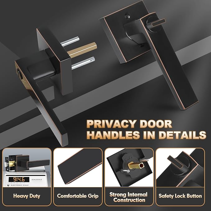 Privacy Door Levers, 8 Pack Oil Rubbed Bronze Door Handles Interior Heavy Duty Bed and Bath Keyless Door Locksets, Reversible for Left Right Handed Doors