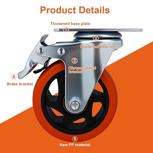 6 Pcs 4 Inch Heavy Duty Casters, - Image 3