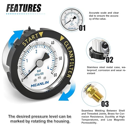 MEANLIN MEASURE 0~60Psi Stainless Steel Start and Clean Filter Pressure Gauge - Image 5