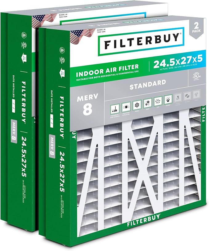 Filterbuy 24.5x27x5 Air Filter MERV 8 Essential Dust & Allergy Defense by Filterbuy