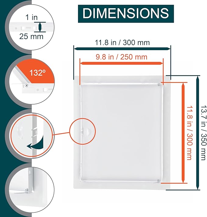 10" x 12" White Metal Access Door. Shaft Access Panel for Plumbing, Electricity, Heating, Alarm.