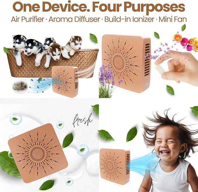 4-in-1 Portable Air Purifier HEPA Filter, Ionizer & Mini Fan – USB-C Desktop - Image 2