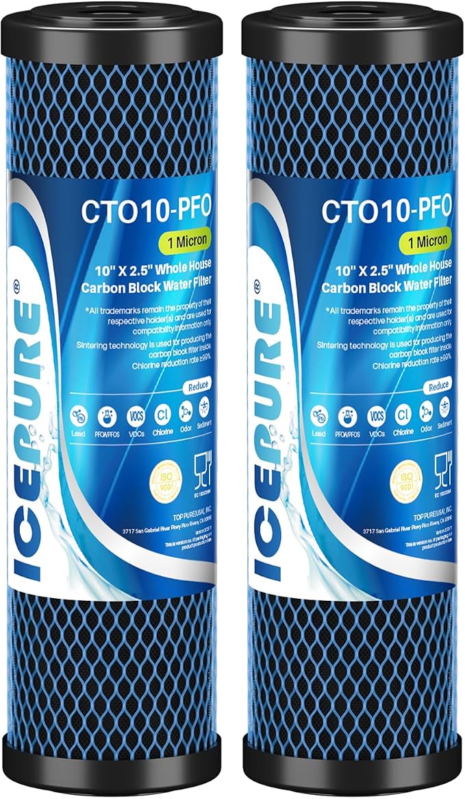 ICEPURE 1 Micron 10" x 2.5" Whole House PFOA/PFOS Carbon Water Filter Cartridge by ICEPURE