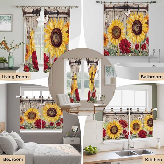 Sunflowers Living Room Curtains 96 Inch Length, Window Curtains Tab Top - Image 7