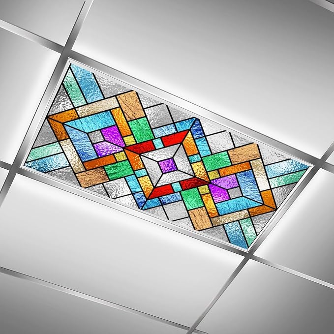 2 Pack Fluorescent Light Covers 4 X 2 Feet Stained Glass Pattern Magnetic Light - Image 2