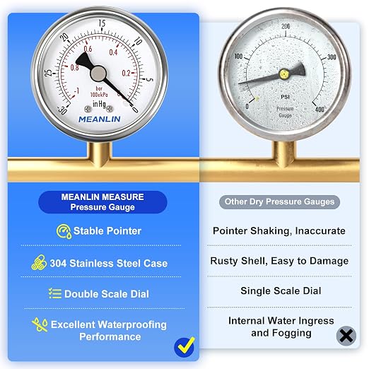 MEANLIN MEASURE -30inHG~0Psi Vacuum Gauge Stainless Steel 1/4" NPT 2" FACE DIAL - Image 5