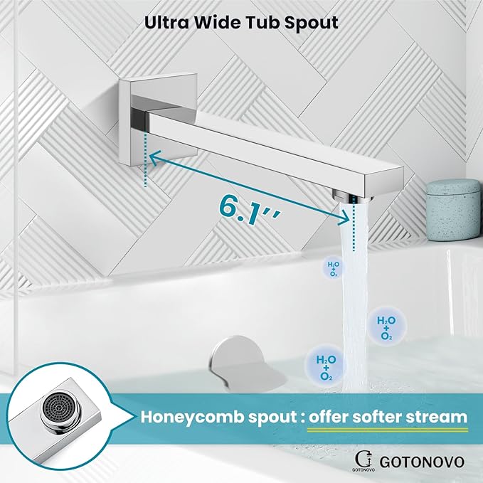 gotonovo Shower System with Tub Spout Wall Mounted Rain Shower Head and Handle Combo Shower Faucet Set with Valve, 8 Inch, Polish Chrome