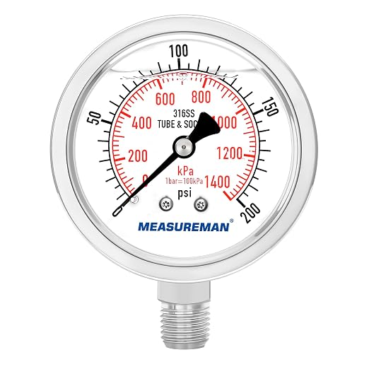 MEASUREMAN Fully Stainless Steel Hydraulic Glycerin Filled Pressure Gauge by MEASUREMAN